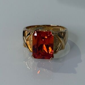 Gold plate sterling silver Orange cubic zirconia  Ring size 9.5